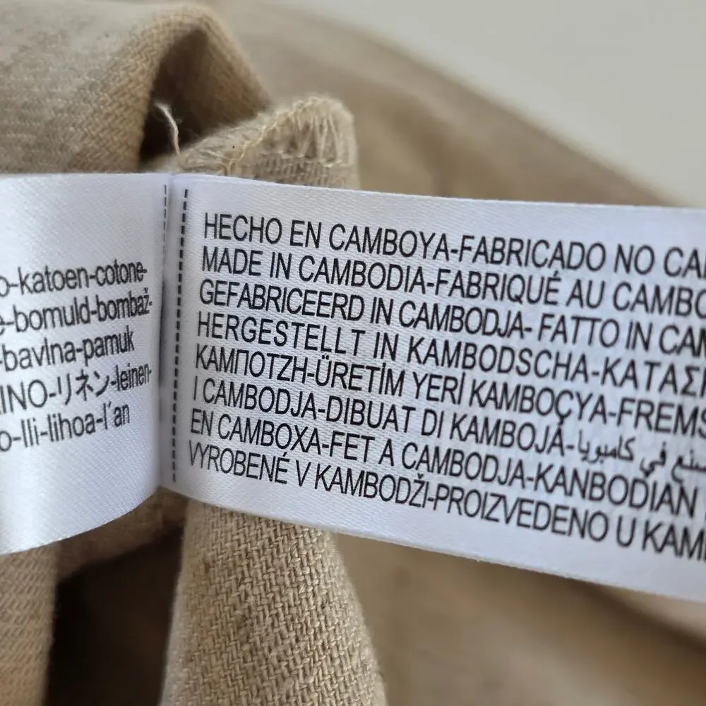 Zara Wide Leg Pants Beige Women Size L Linen Cotton Blend High Rise